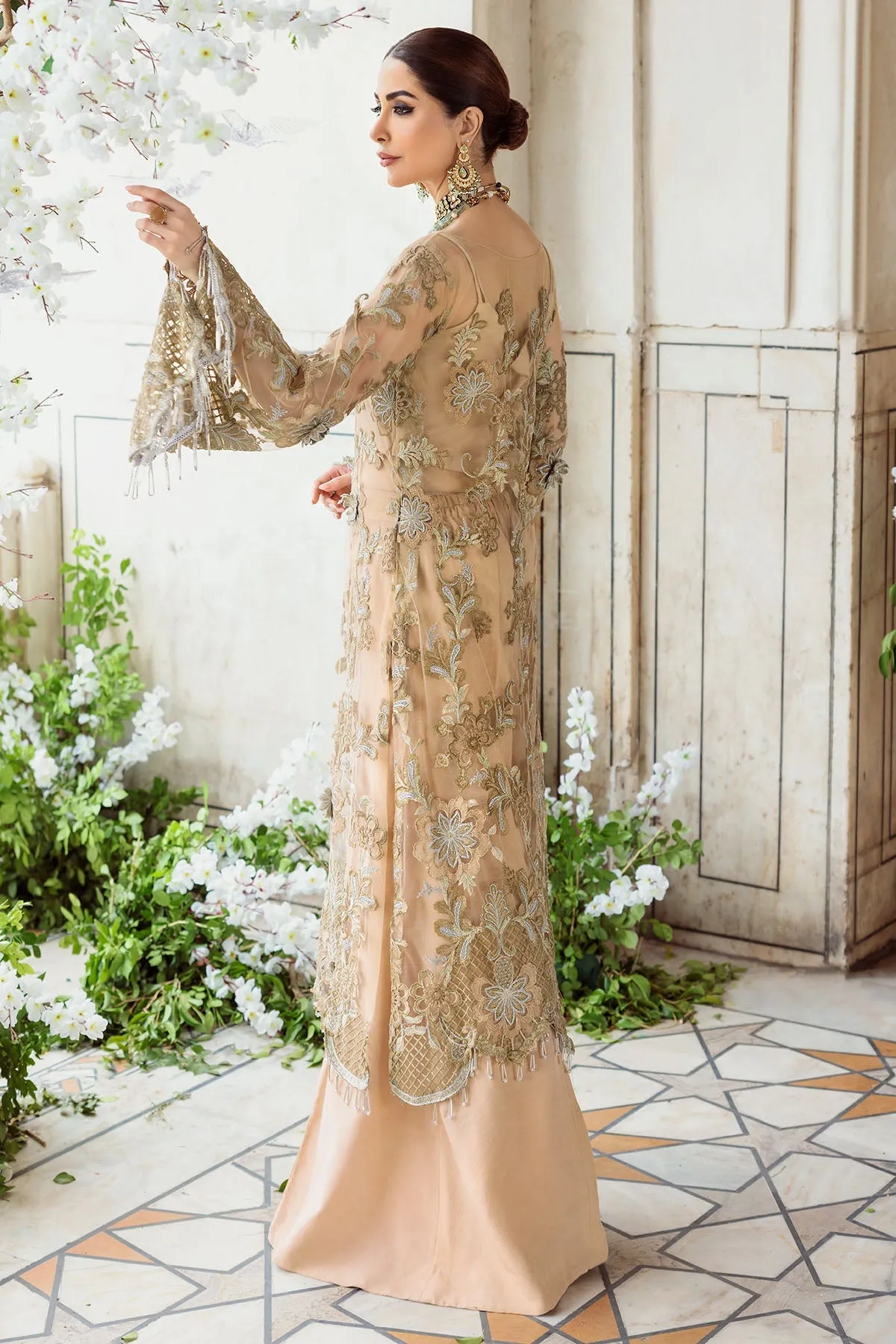 Gold Embroidered Silk Shirt with Sharara Pakistani Eid Dress
