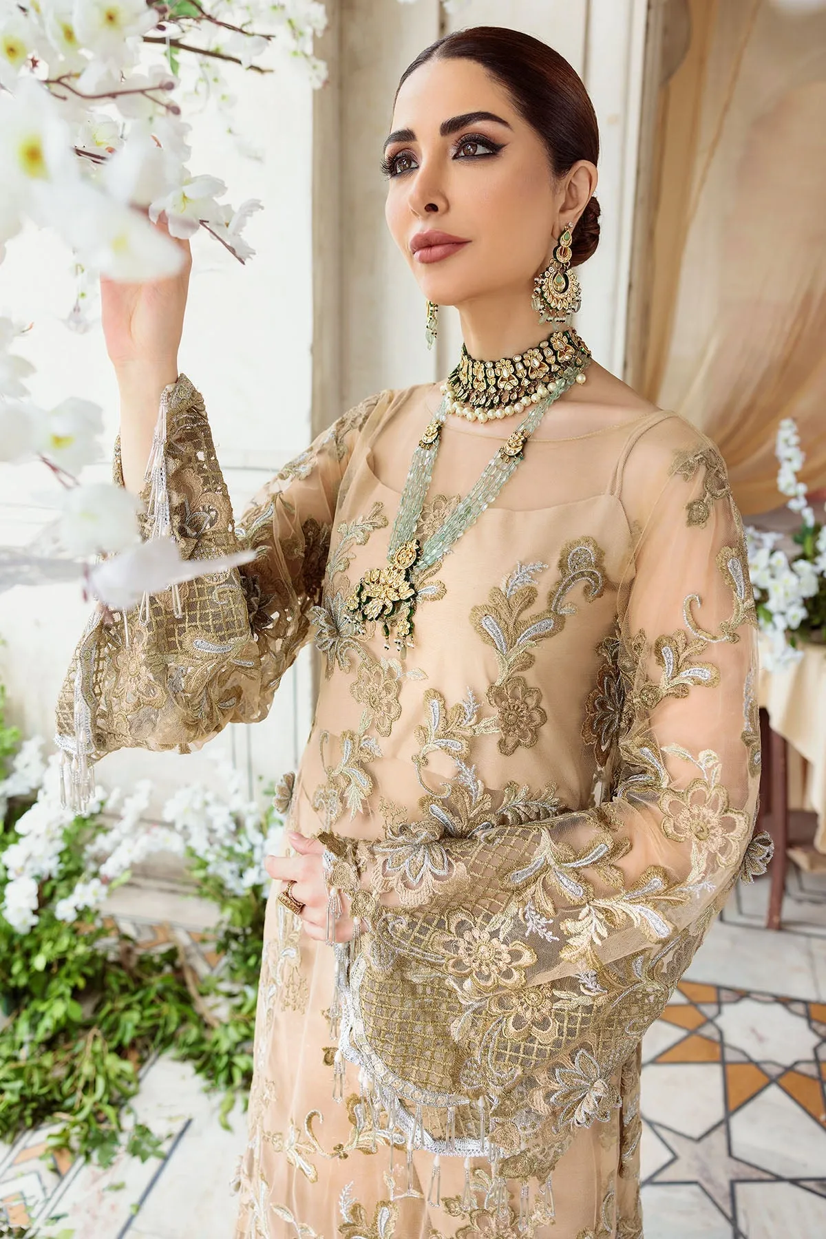Gold Embroidered Silk Shirt with Sharara Pakistani Eid Dress