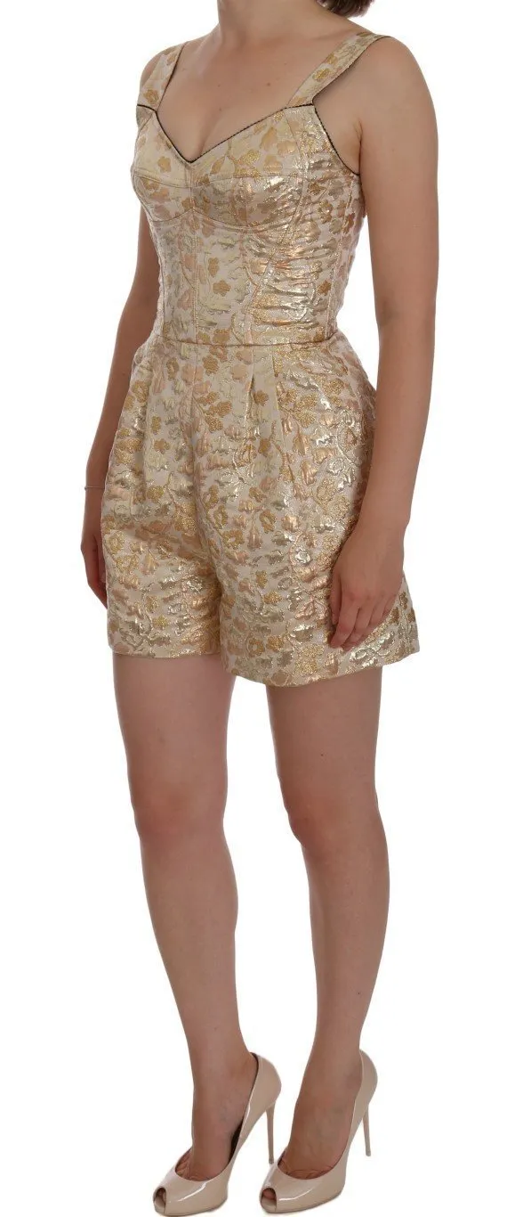 Gold Jacquard Romper Dress