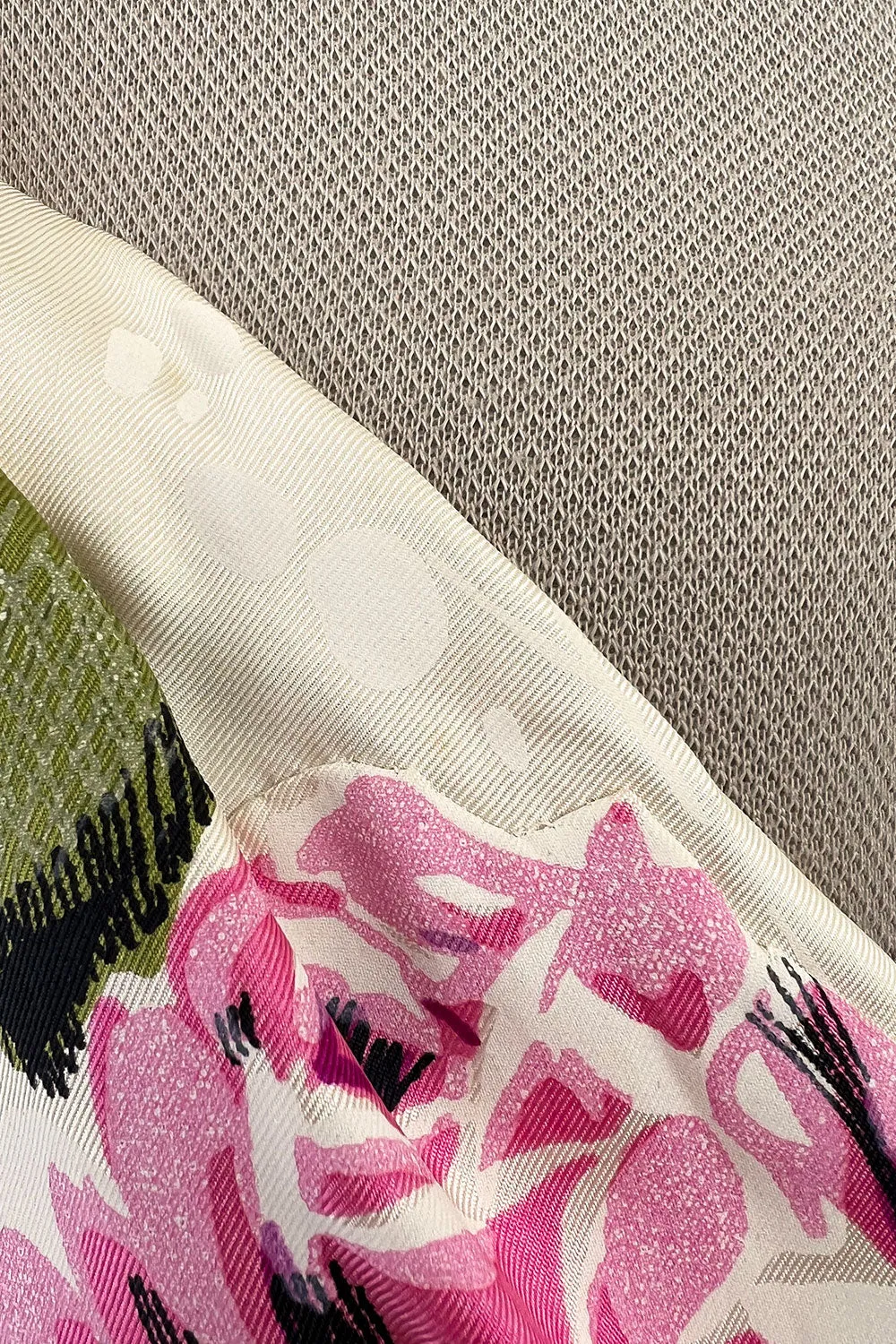 Gorgeous 1940s Unlabeled Ivory Silk Twill Dress w Painted & Appliqued Rose Print