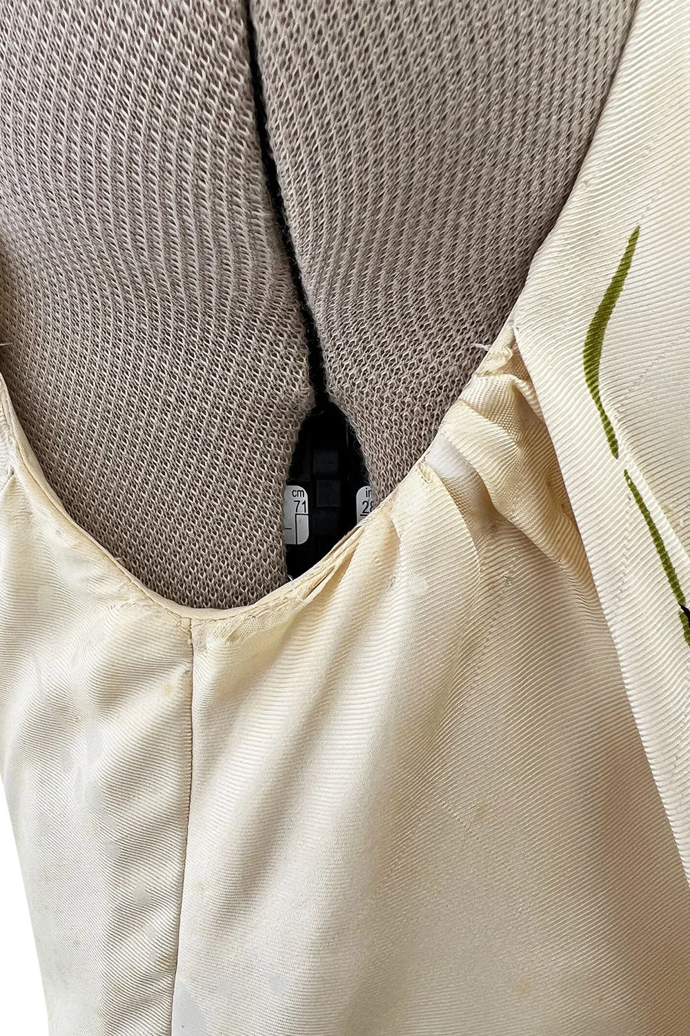 Gorgeous 1940s Unlabeled Ivory Silk Twill Dress w Painted & Appliqued Rose Print