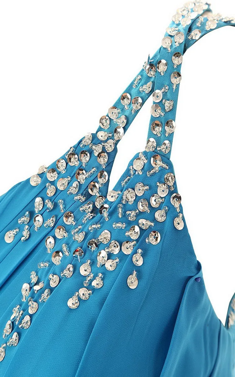 Gorgeous One-shoulder Court Train With Crystal Embellishments-309480