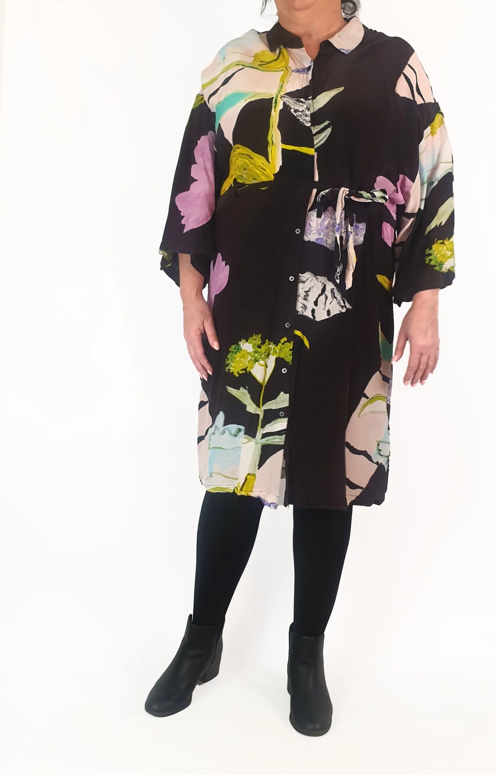 Gorman brown silk mix print half sleeve dress size 16