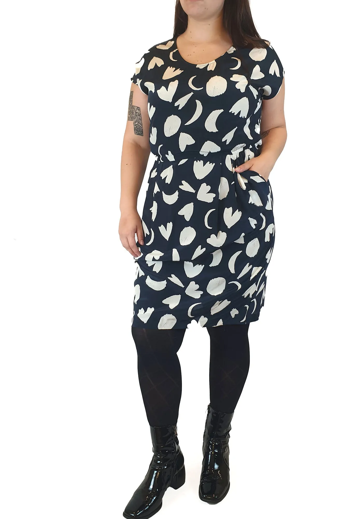 Gorman silk navy dress with symbol print size 14