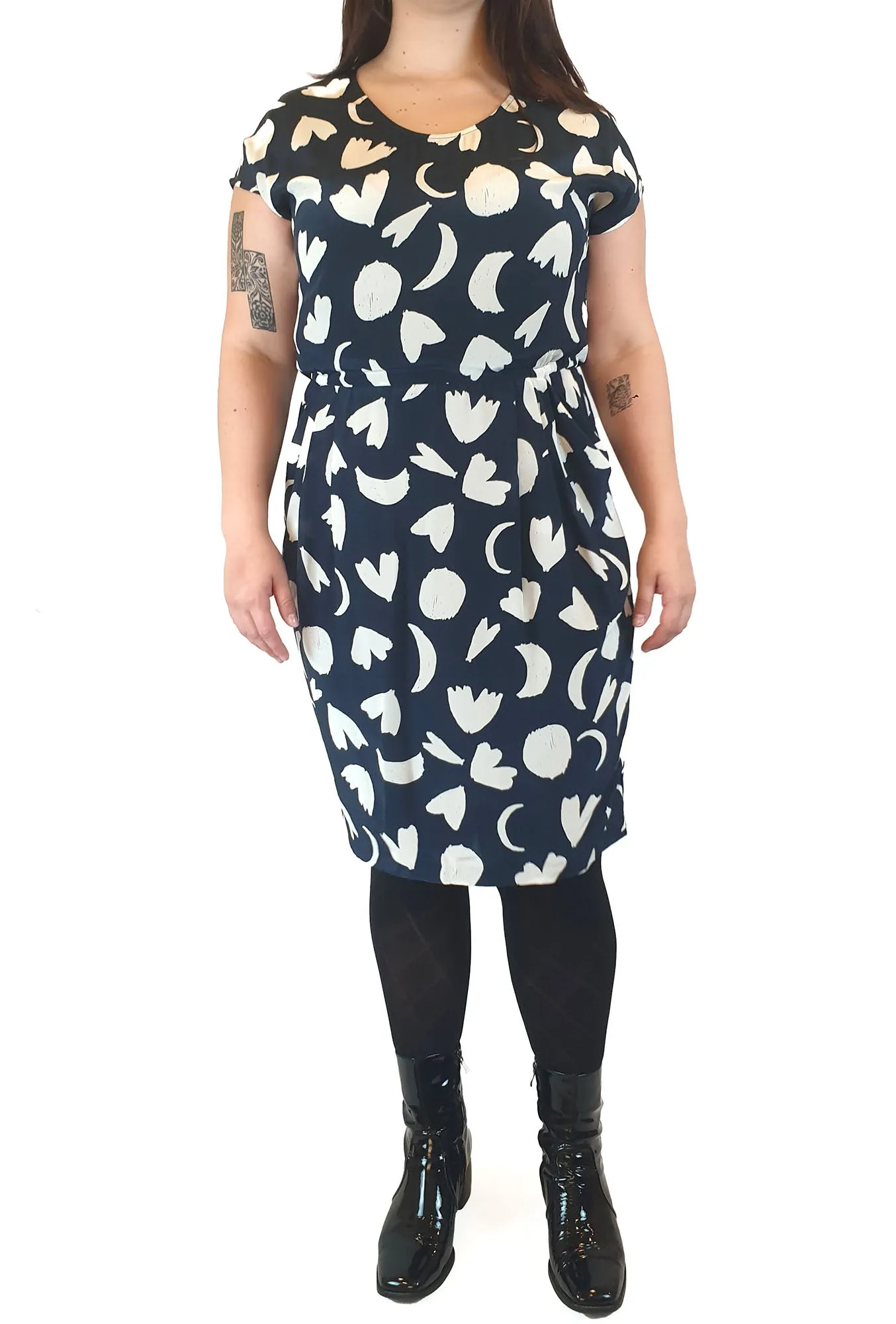 Gorman silk navy dress with symbol print size 14