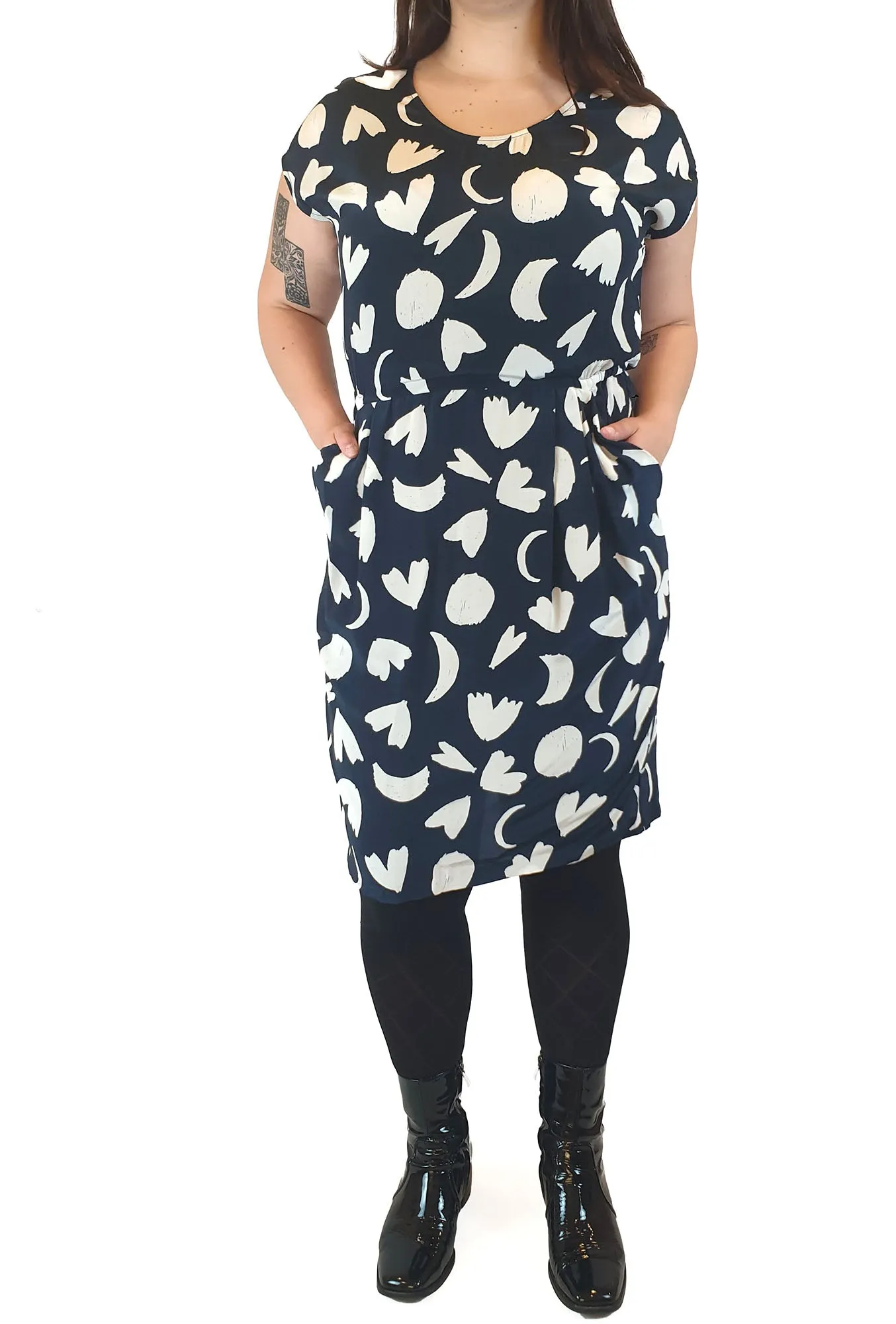 Gorman silk navy dress with symbol print size 14