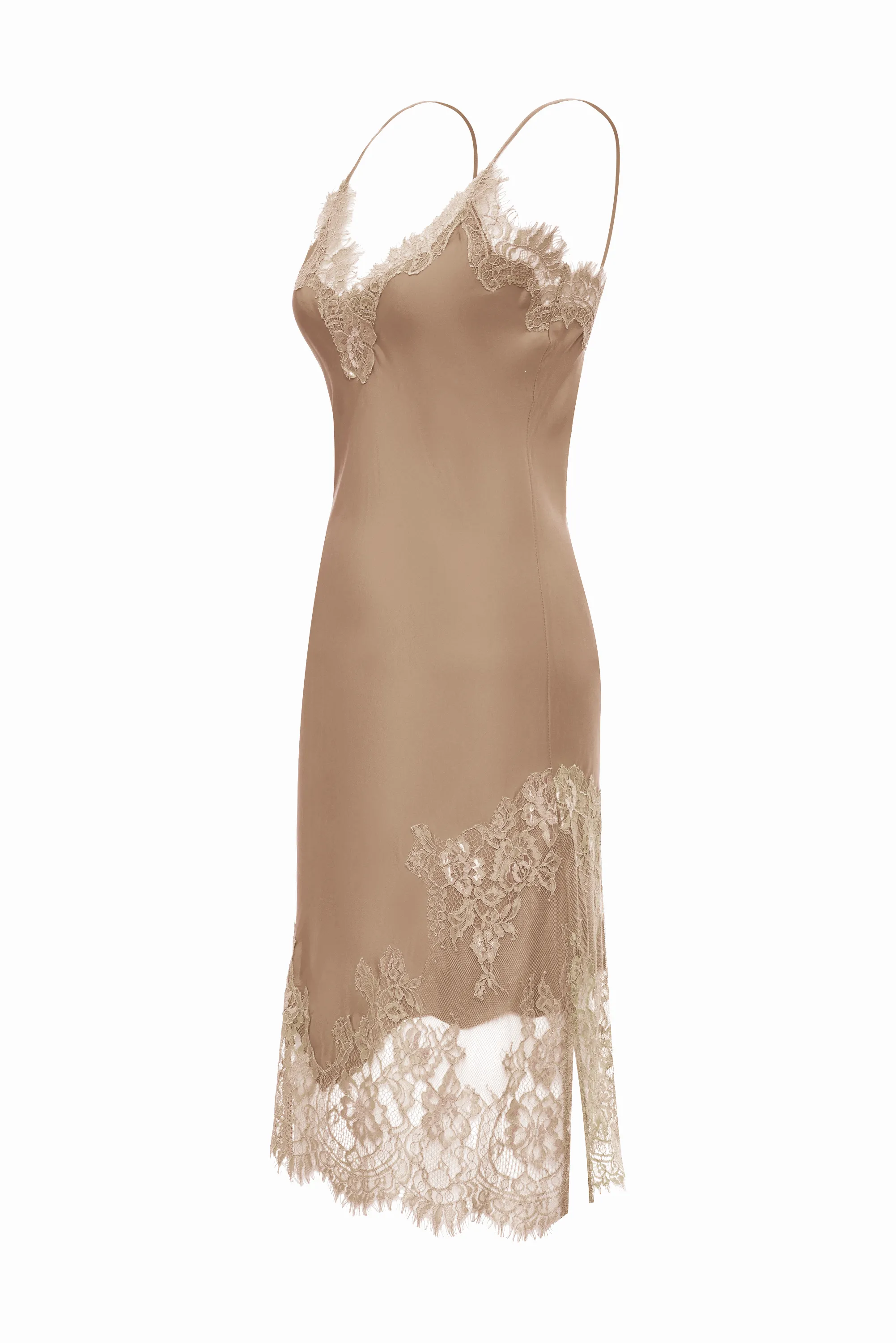 Grace Lace Silk Dress - Dune Sand