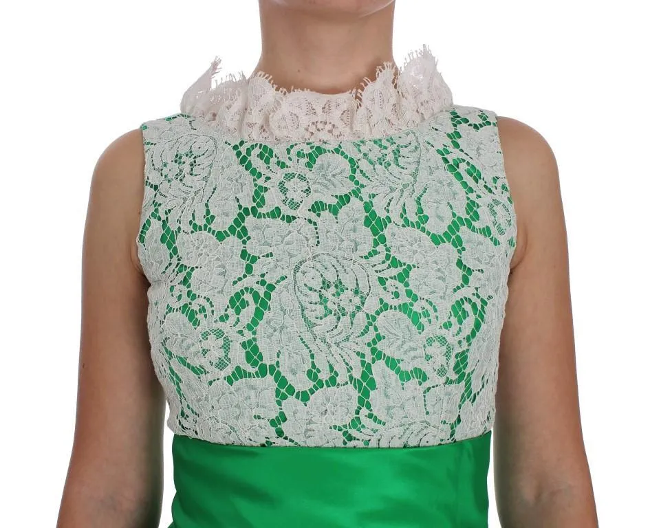 Green White Lace Silk Princess Maxi Dress