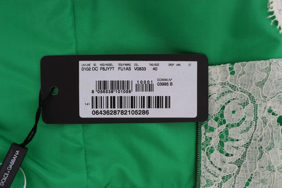 Green White Lace Silk Princess Maxi Dress