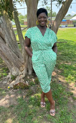 Green White Silk Jumpsuit