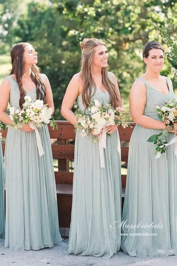 Grey Chiffon Classic A-line Bridesmaid Dresses, Maid Of Honor Dresses, MBD237