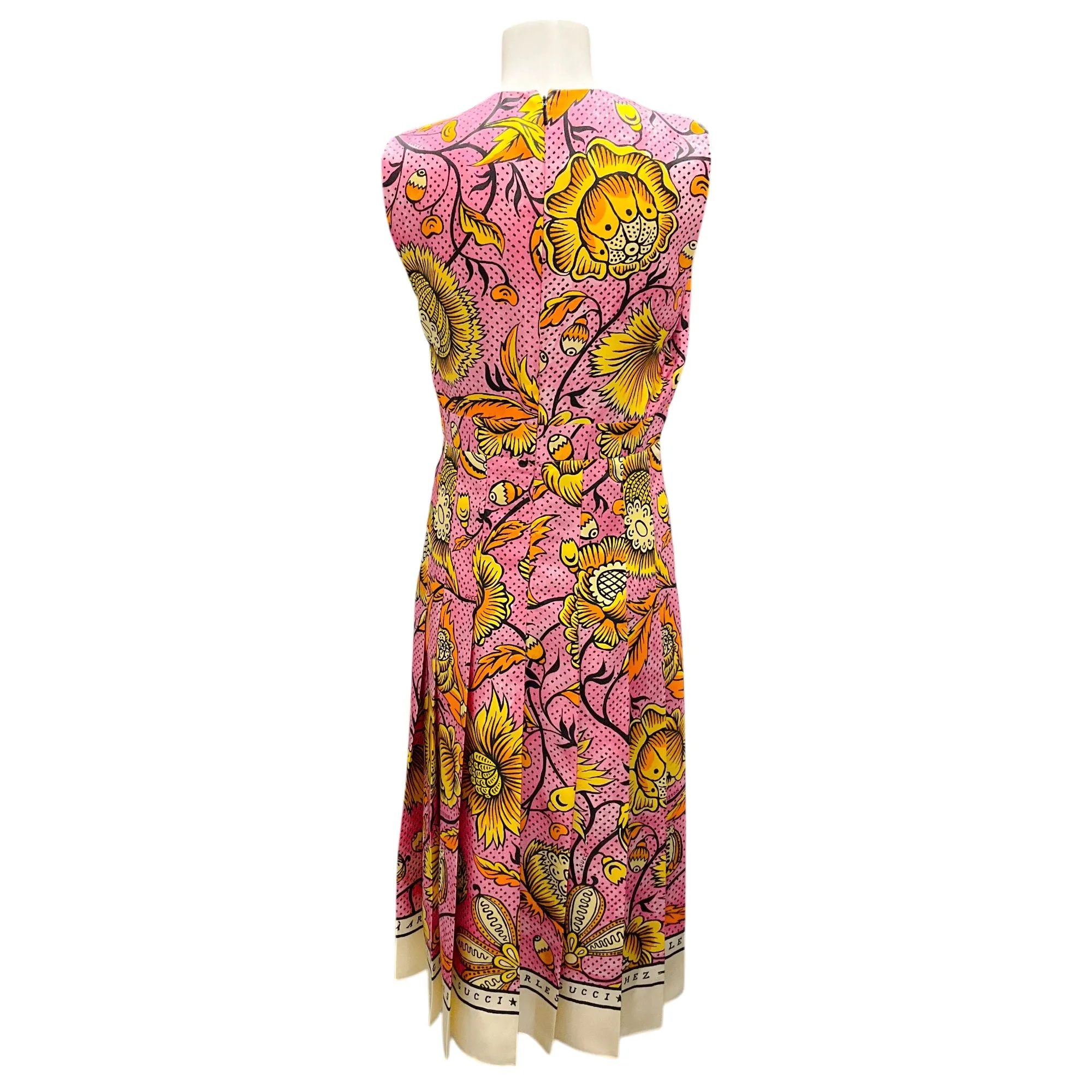 Gucci Pink Multi 2018 Pleated Floral Sleeveless Silk Midi Dress