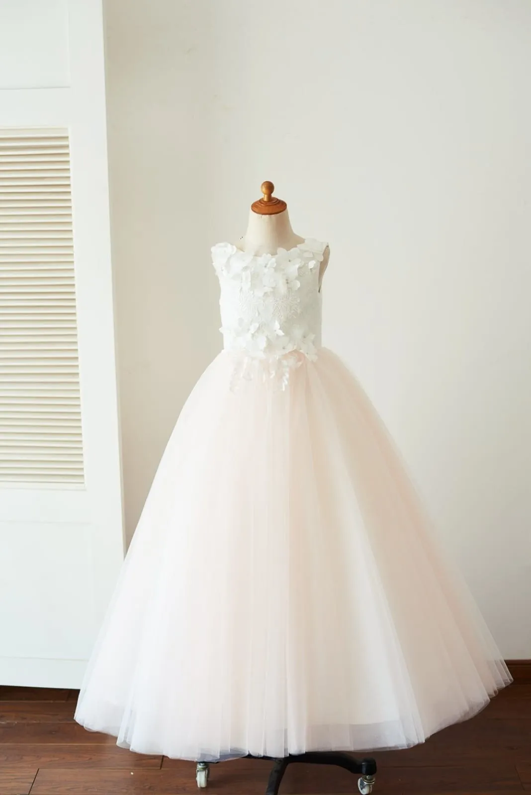 Ivory Lace Pink Tulle Wedding Party Flower Girl Dress, Butterfly Cape