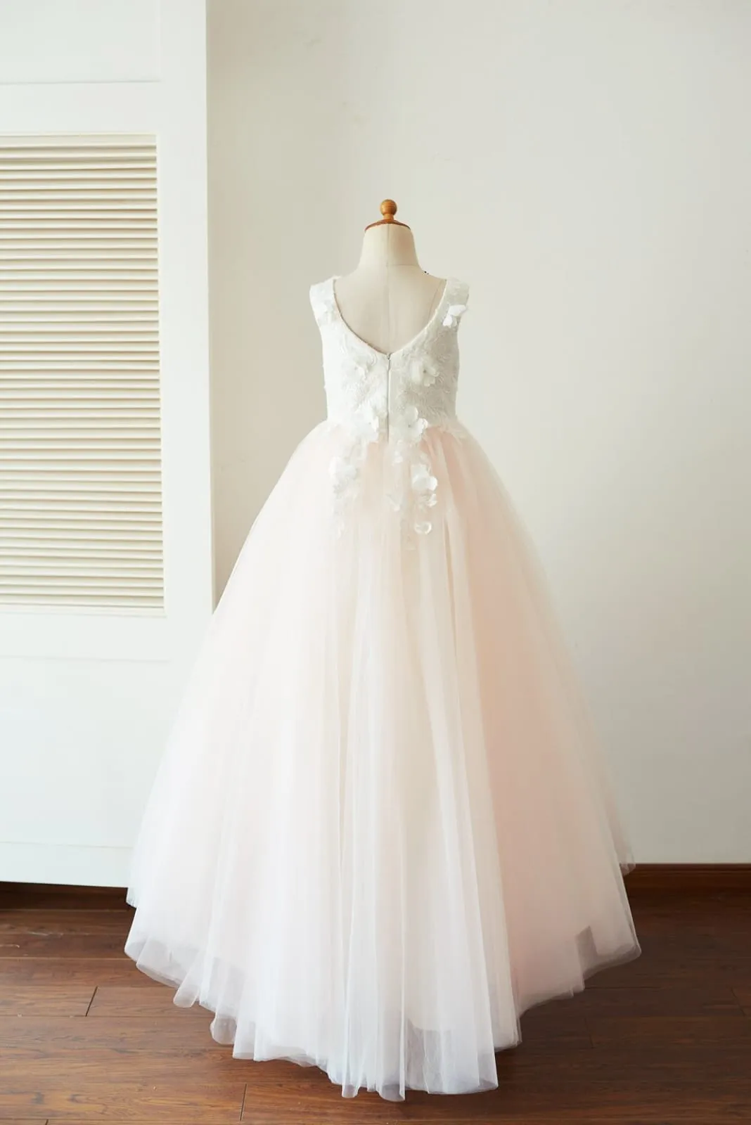 Ivory Lace Pink Tulle Wedding Party Flower Girl Dress, Butterfly Cape
