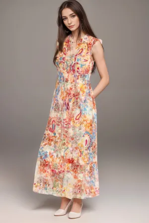 Johnny Was Biya Mazzy Tie Mesh Maxi Dress B31624