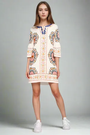 Johnny Was Jade White Lorianne Abstract Silk Mini Dress L00010