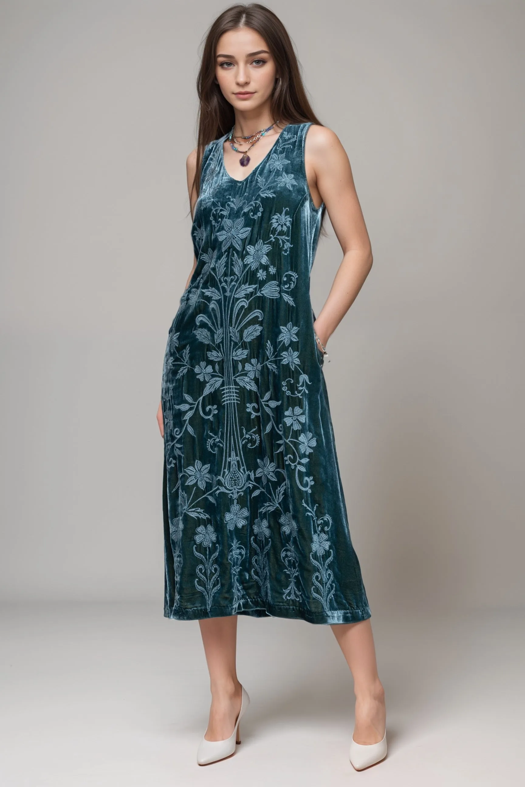Johnny Was JWLA Talithia Velvet V-Neck Midi Tank Dress J33124 *