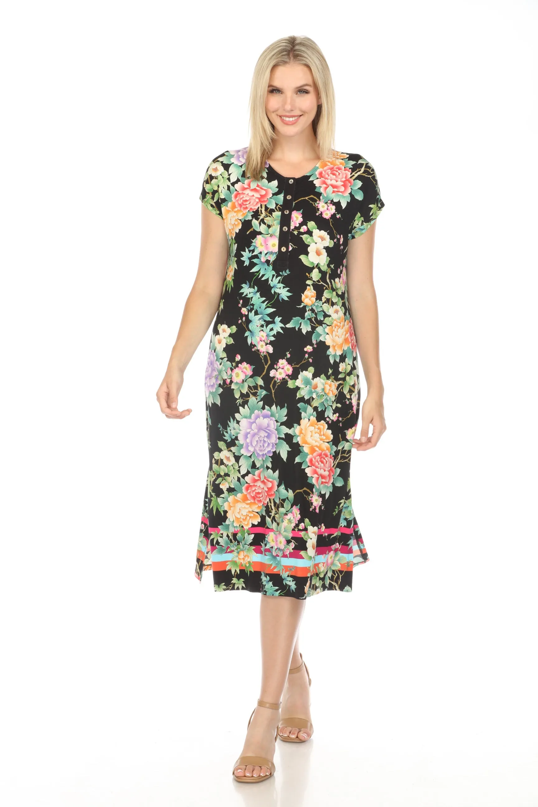 Johnny Was Le Jardin Henley Midi Dress T36124