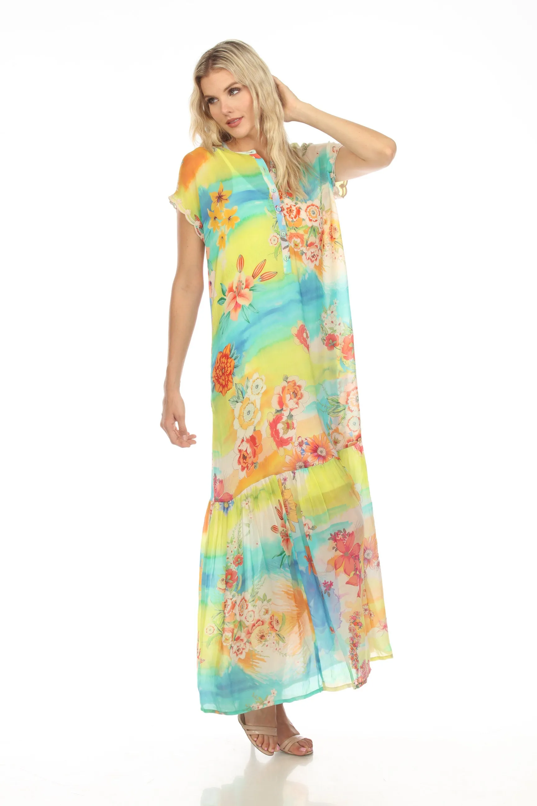 Johnny Was Tie Dye Alba Cap Sleeve Maxi Dress C37223A4