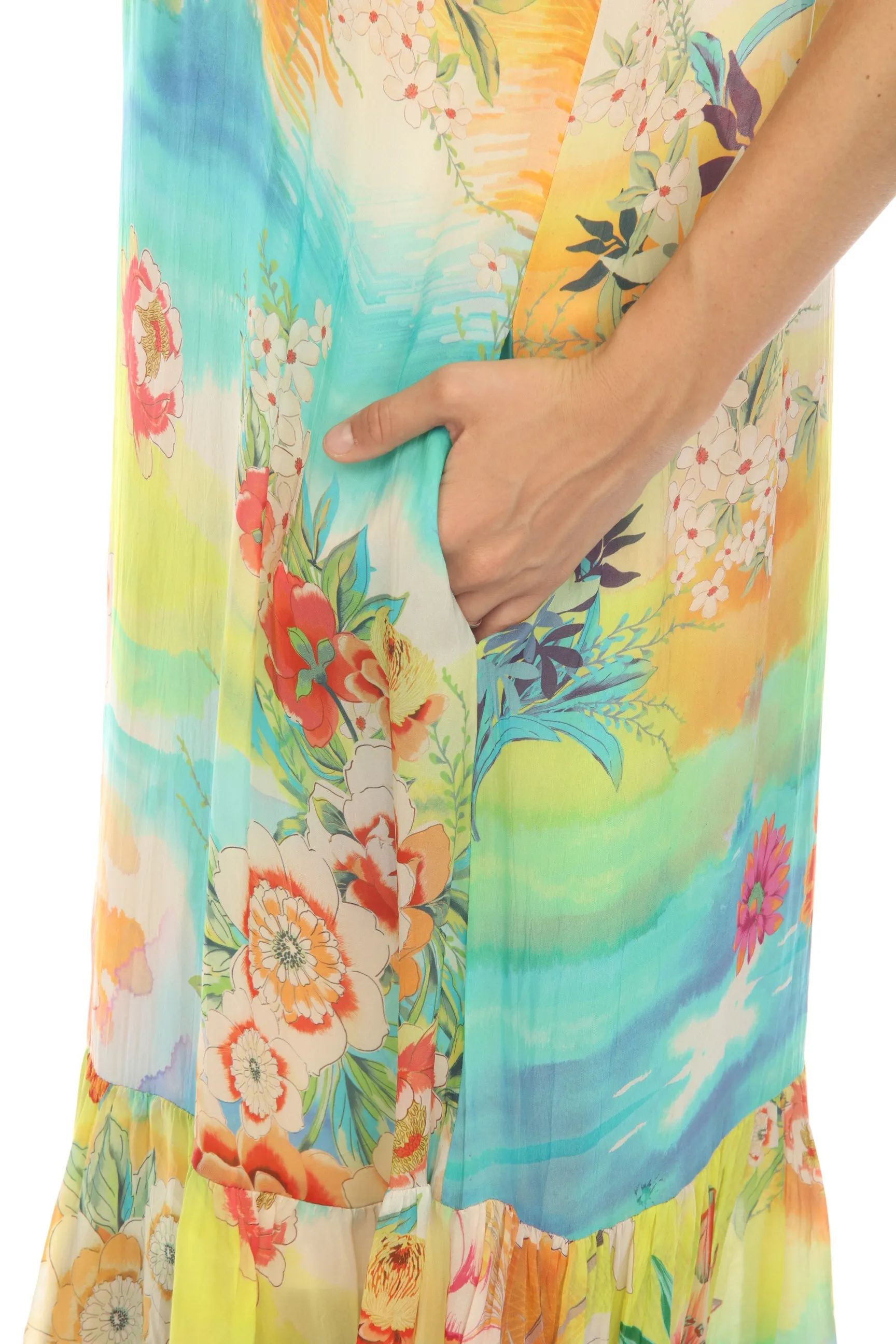 Johnny Was Tie Dye Alba Cap Sleeve Maxi Dress C37223A4