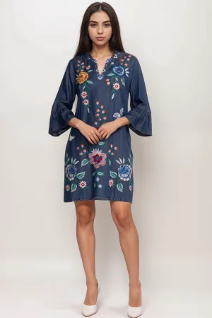 Johnny Was Workshop Blue Taymia Ruffle Sleeve Dress W38824