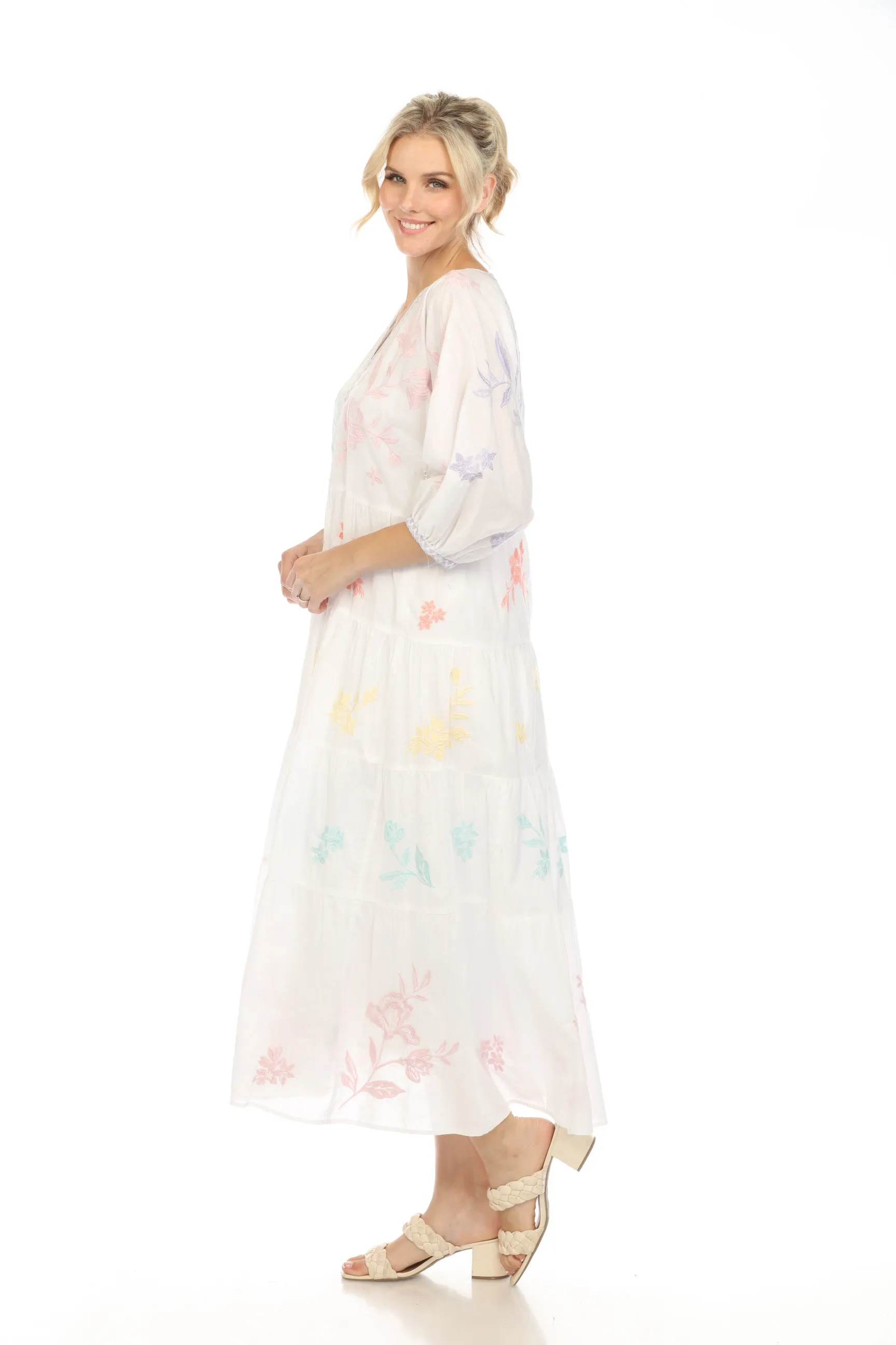 Johnny Was Workshop White Hazel Dolman Tiered Maxi Dress Boho Chic W38323