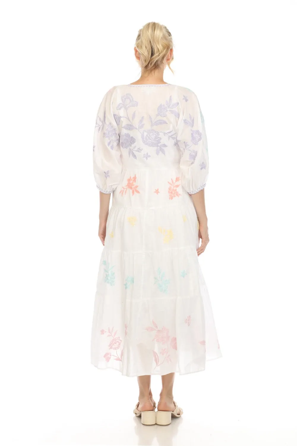 Johnny Was Workshop White Hazel Dolman Tiered Maxi Dress Boho Chic W38323