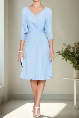 Knee Length Chiffon V Neck A-Line Wedding Guest Dresses