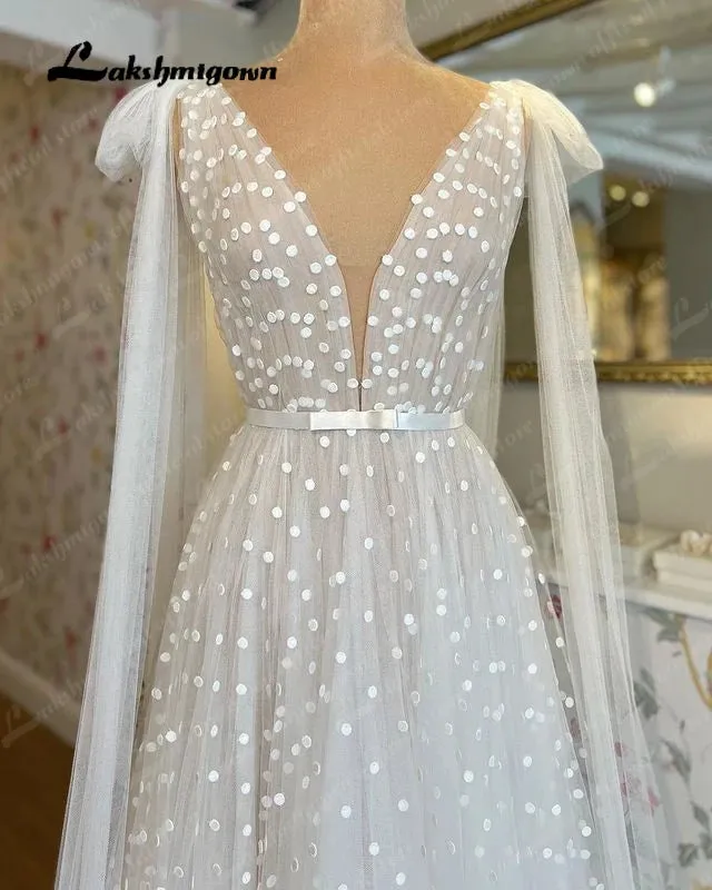 Lakshmigown A Line Wedding Dress With Cape Deep V Neck Tank Bridal Reception Gown vestido de noiva princesa