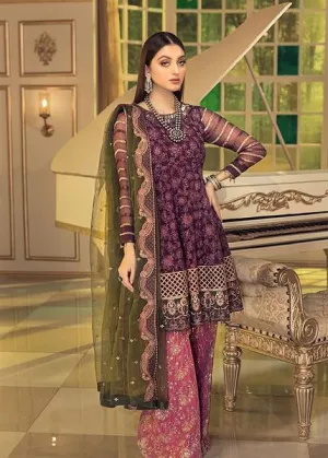 Latest Chiffon embroidered Pakistani Eid wear 2020 in plum color # P2483