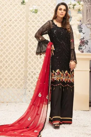 Latest embroidered Pakistani chiffon eid outfit in elegant black color # E2214