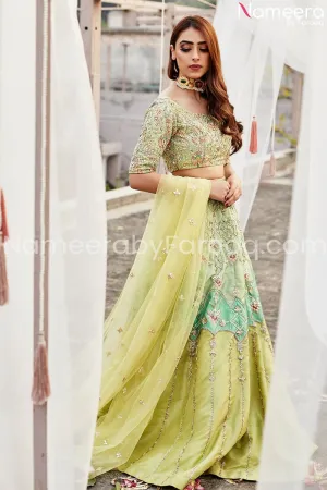 Latest Pakistani Mehndi Lehenga in Green Color #BR16