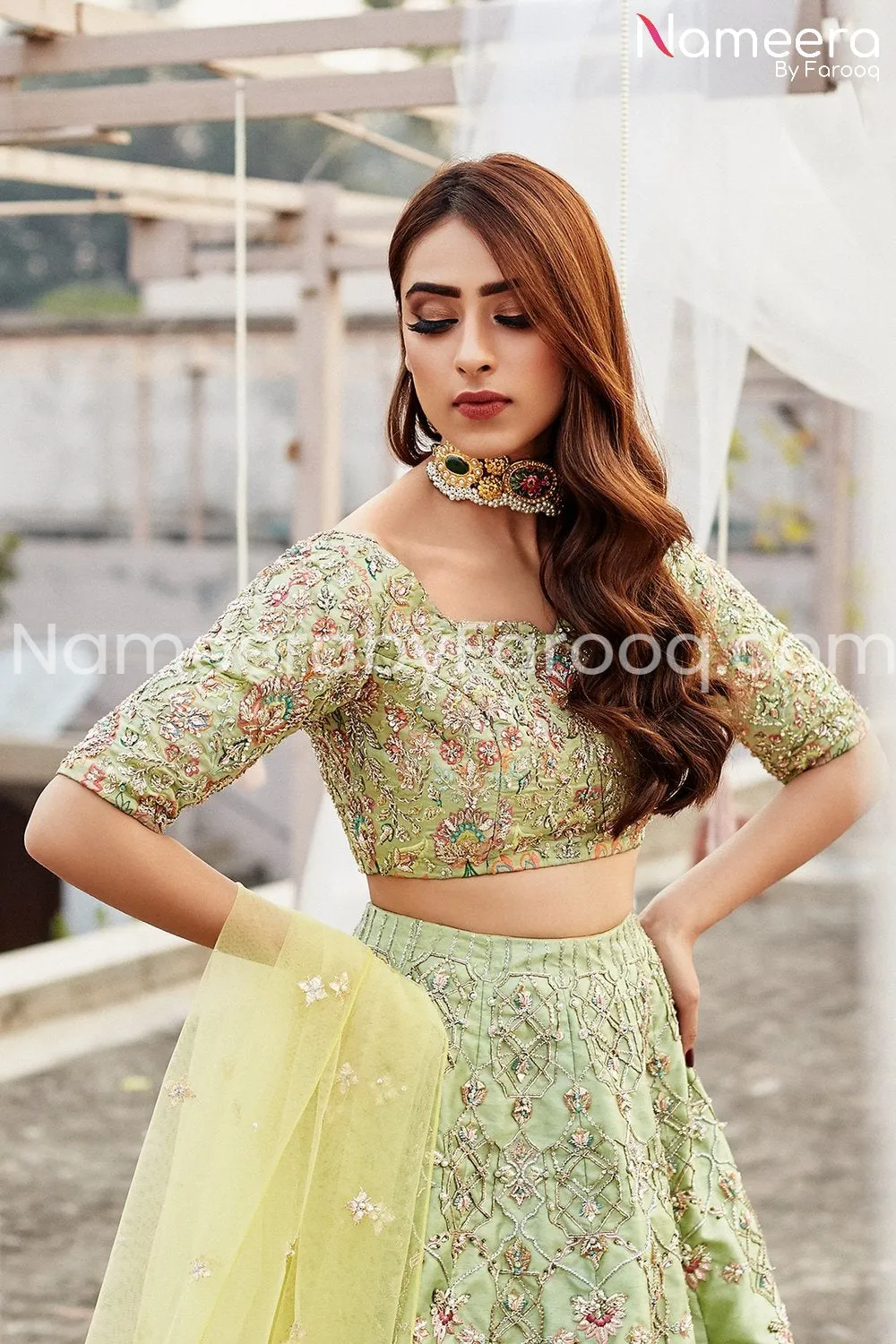 Latest Pakistani Mehndi Lehenga in Green Color #BR16
