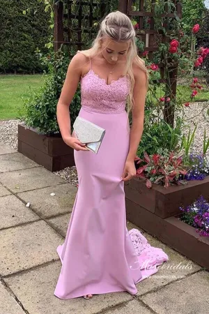 Lavender Mermaid Lace Long Bridesmaid Dresses, Wedding Party Dress, MBD223