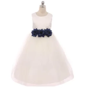 Leilani - Bridal Ivory or White - Navy Blue Flowers