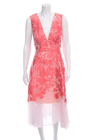 Lela Rose Pink Embroidered Sleeveless Chiffon Style Dress SZ 12 NWT