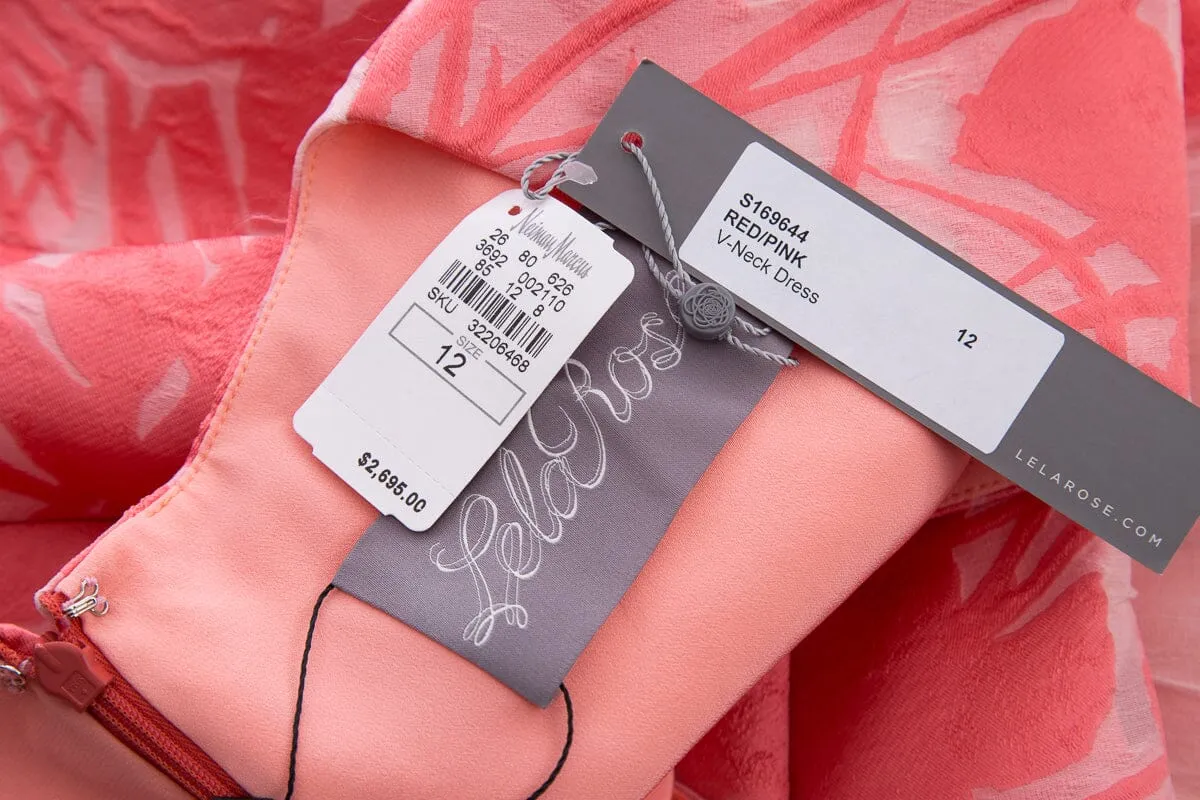 Lela Rose Pink Embroidered Sleeveless Chiffon Style Dress SZ 12 NWT