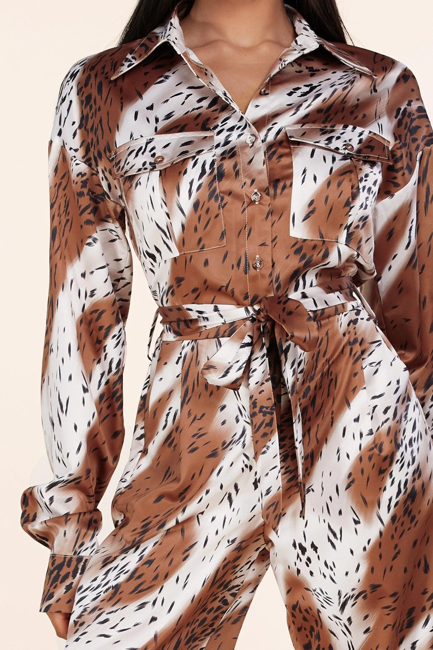 LEOPARD PRINT SILK LIKE JUMPSUIT