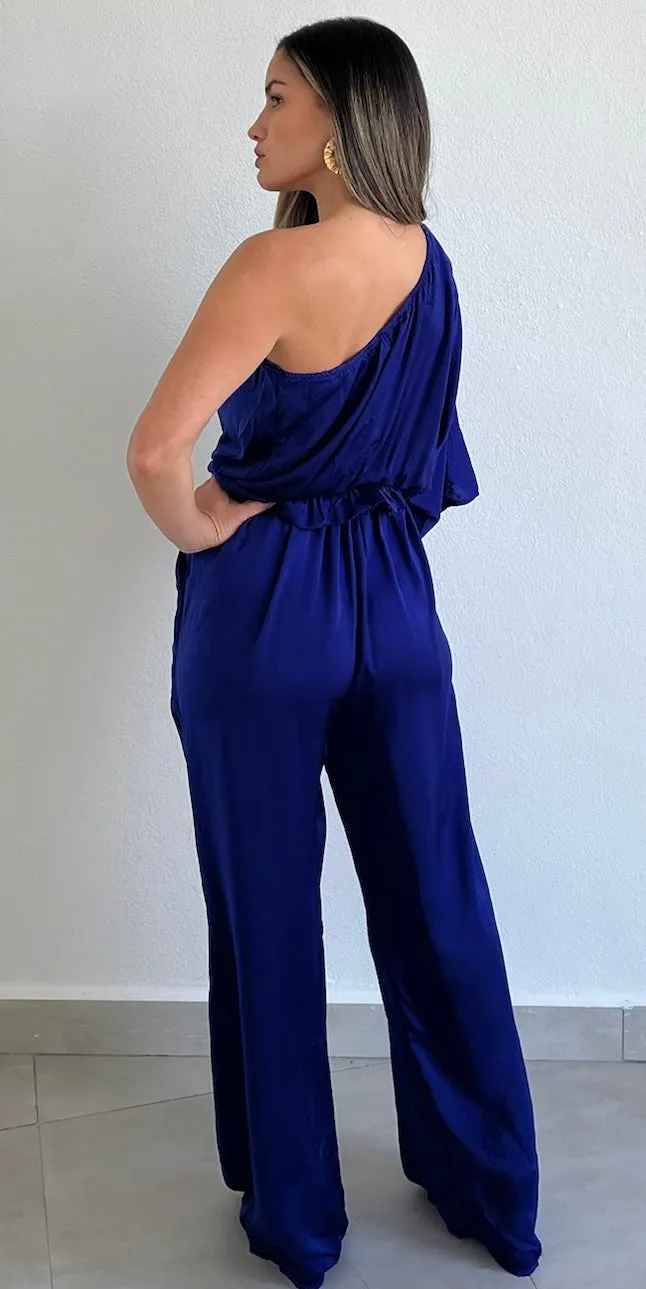 Let Me Entertain Royal One-Shoulder Jumpsuit