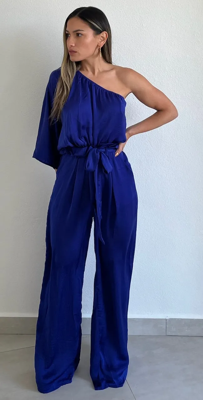 Let Me Entertain Royal One-Shoulder Jumpsuit