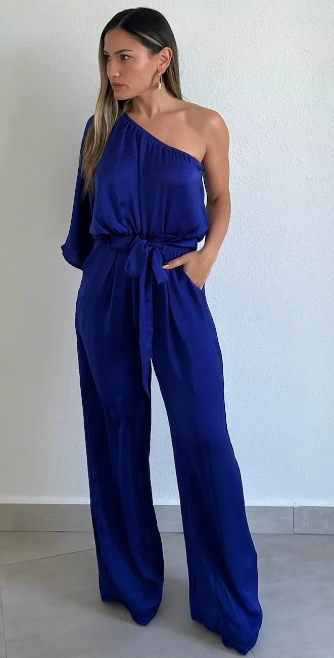 Let Me Entertain Royal One-Shoulder Jumpsuit