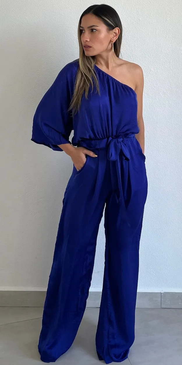 Let Me Entertain Royal One-Shoulder Jumpsuit