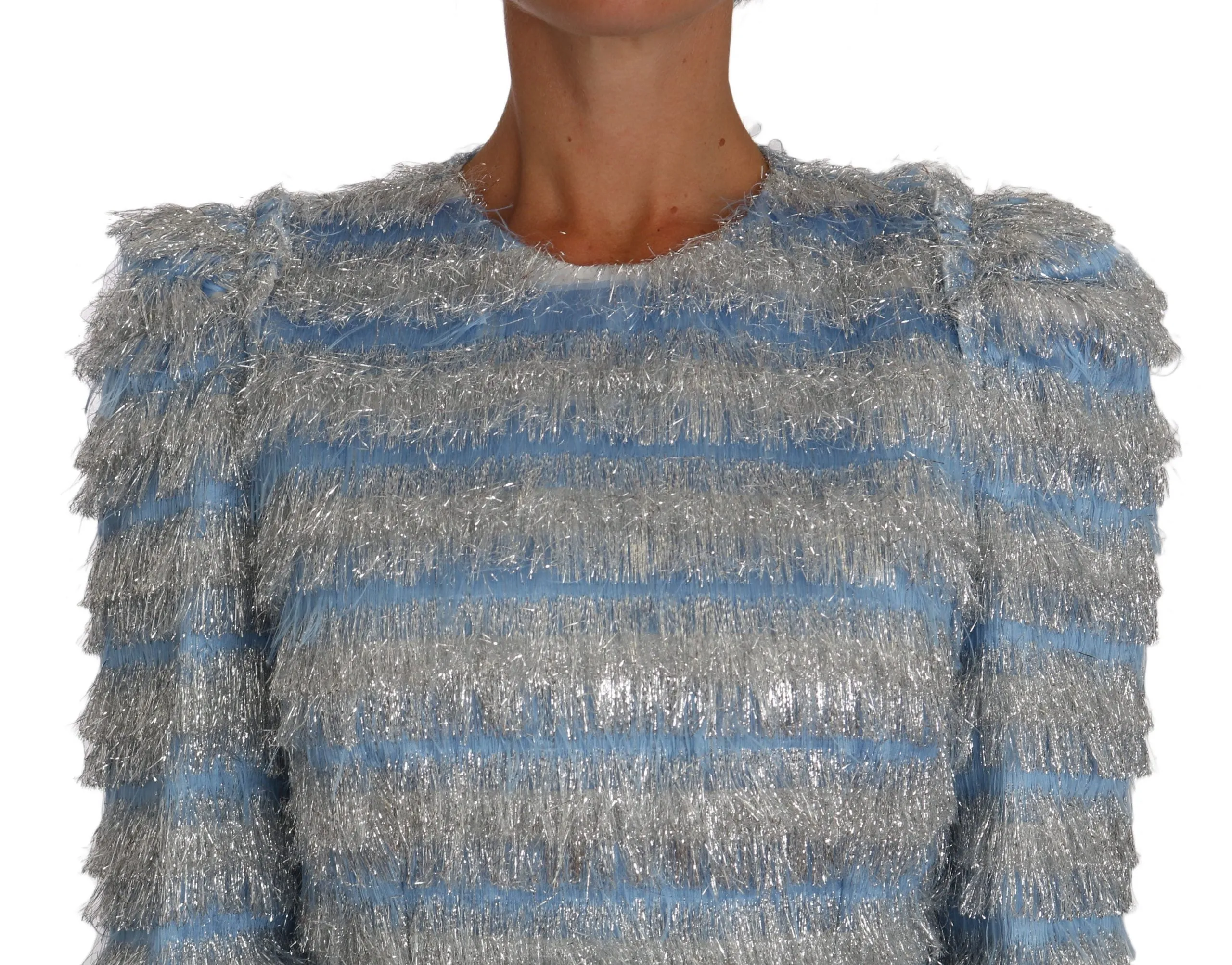 Light Blue Fringe Midi Sheath Dress