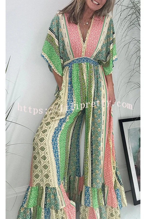 Lilipretty® Last Queen Retro Floral Flare Sleeve Pocketed Loose Wide Leg Jumpsuit