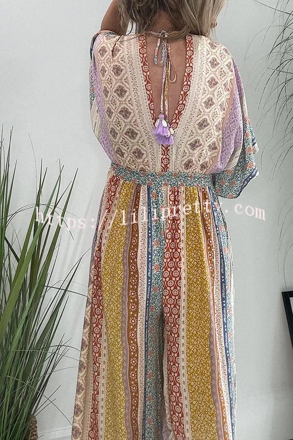 Lilipretty® Last Queen Retro Floral Flare Sleeve Pocketed Loose Wide Leg Jumpsuit