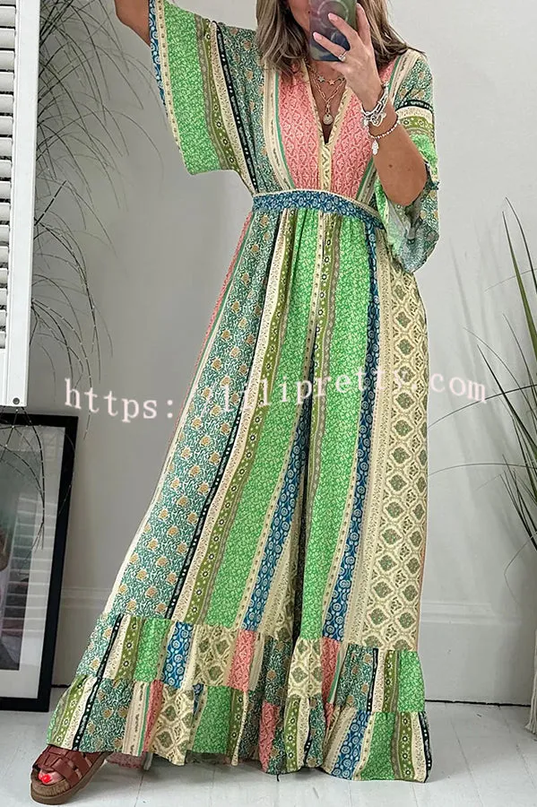 Lilipretty® Last Queen Retro Floral Flare Sleeve Pocketed Loose Wide Leg Jumpsuit