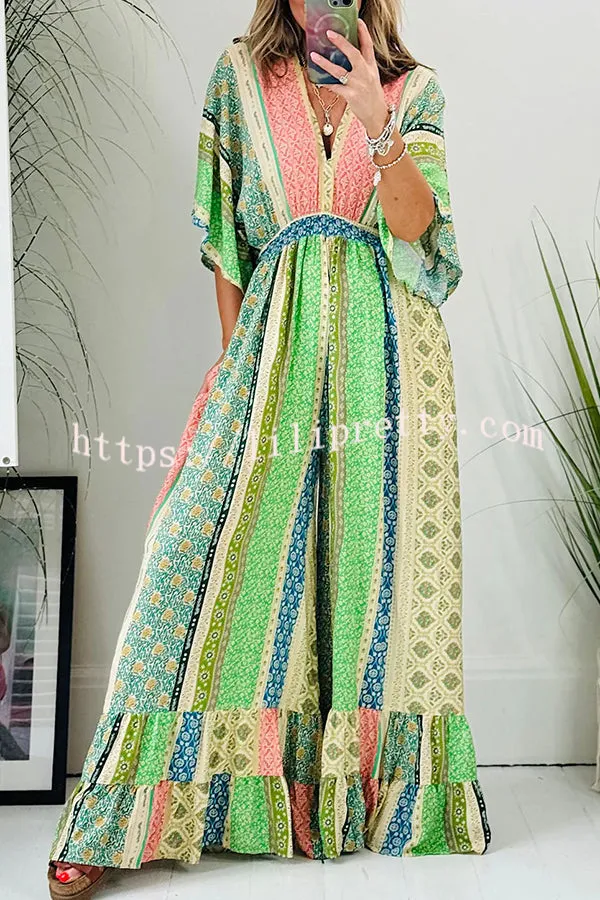 Lilipretty® Last Queen Retro Floral Flare Sleeve Pocketed Loose Wide Leg Jumpsuit