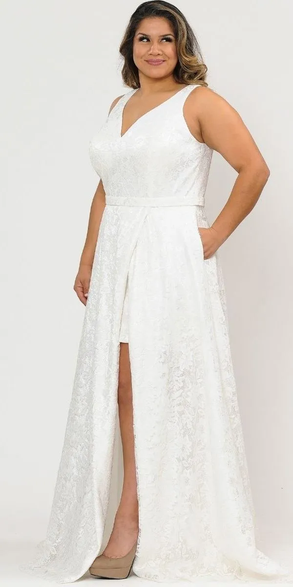 Lindas W1020 V-Neck Lace Print Pocket Details Sleeveless Dress