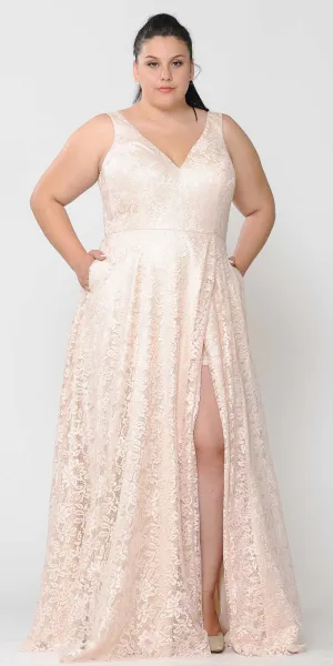Lindas W1020 V-Neck Lace Print Pocket Details Sleeveless Dress