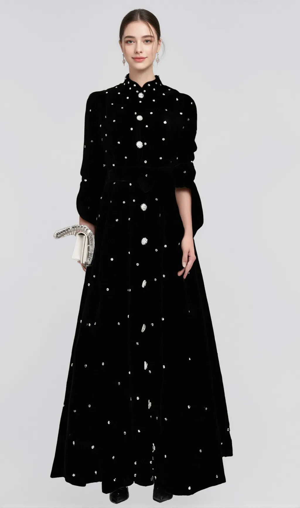 Lola black embellished velvet midi dress